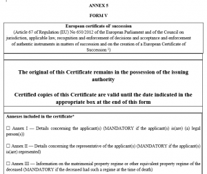 FORMULÄR EUROPEAN CERTIFICATE OF SUCCESSION